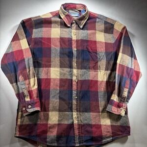 Mens Plaid Flannel Button Down Shirt Premier International  Large, Outdoors